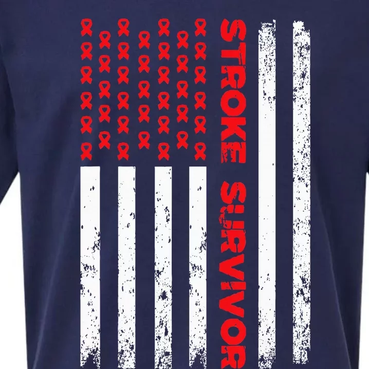 Usa Flag Stroke Survivor Awareness Red Ribbon Brain Attack Sueded Cloud Jersey T-Shirt