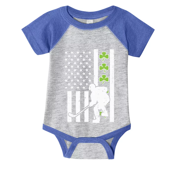 Us Flag Shamrock Ice Hockey St Patrick Day Patriotic Cute Gift Infant Baby Jersey Bodysuit