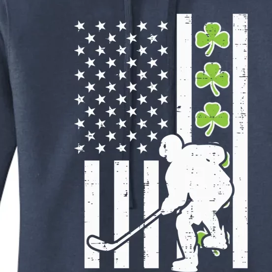 Us Flag Shamrock Ice Hockey St Patrick Day Patriotic Cute Gift Women's Pullover Hoodie