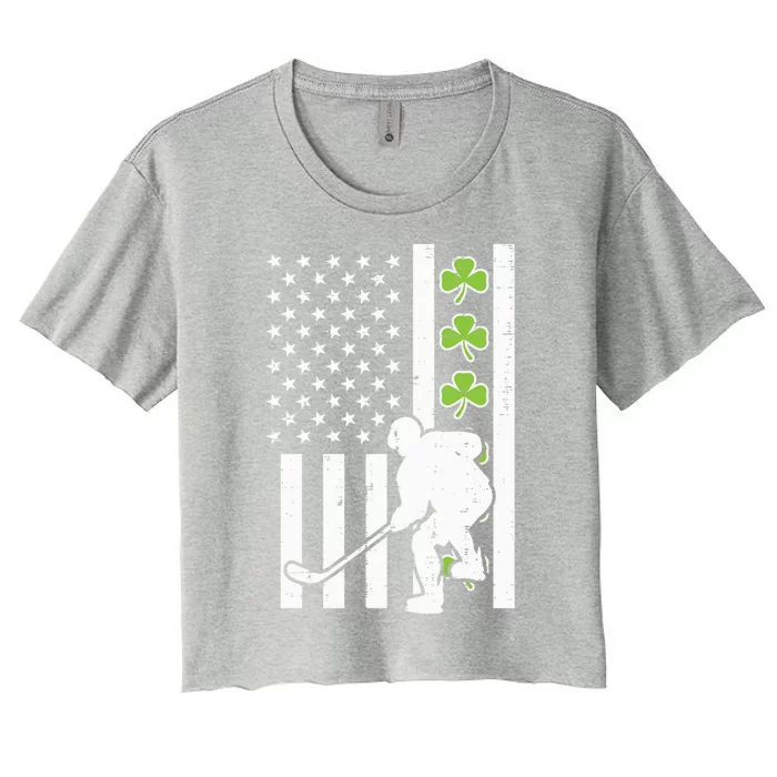 Us Flag Shamrock Ice Hockey St Patrick Day Patriotic Cute Gift Women's Crop Top Tee