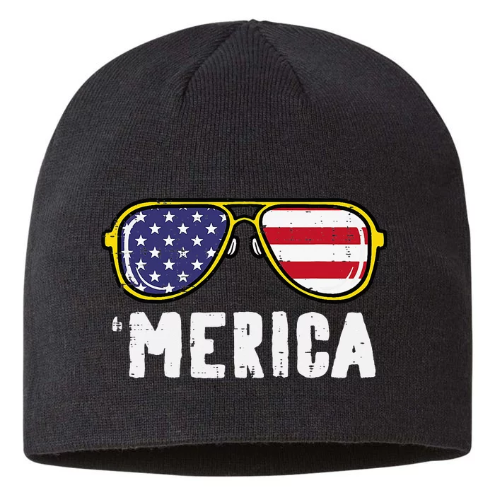 US Flag Sunglass Merica Memorial Day Patriot 8 1/2in Sustainable Knit Beanie