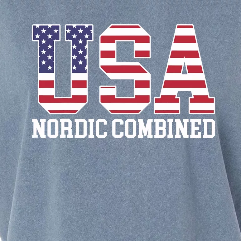 USA Flag Skier American USA Nordic Combined Garment-Dyed Women's Muscle Tee