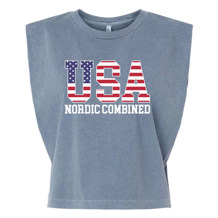 USA Flag Skier American USA Nordic Combined Garment-Dyed Women's Muscle Tee