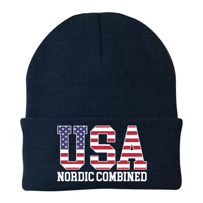 USA Flag Skier American USA Nordic Combined Knit Cap Winter Beanie