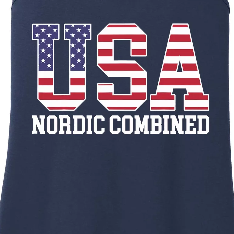 USA Flag Skier American USA Nordic Combined Ladies Essential Tank