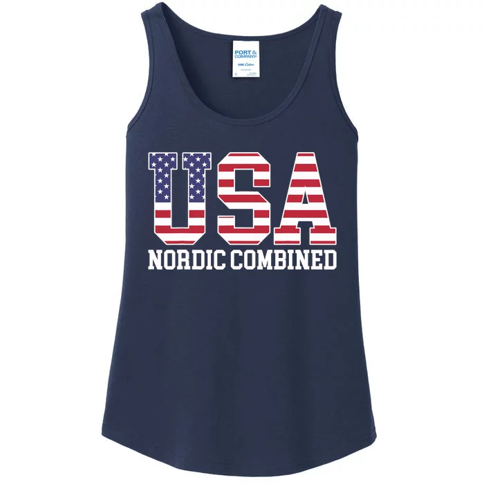 USA Flag Skier American USA Nordic Combined Ladies Essential Tank