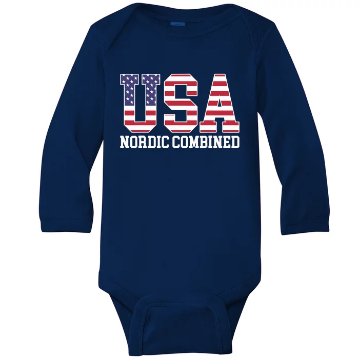 USA Flag Skier American USA Nordic Combined Baby Long Sleeve Bodysuit