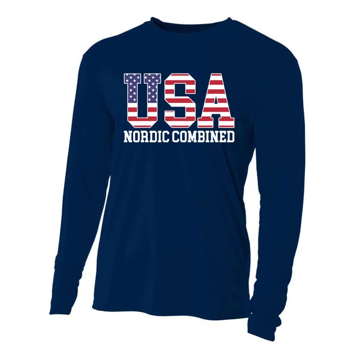 USA Flag Skier American USA Nordic Combined Cooling Performance Long Sleeve Crew