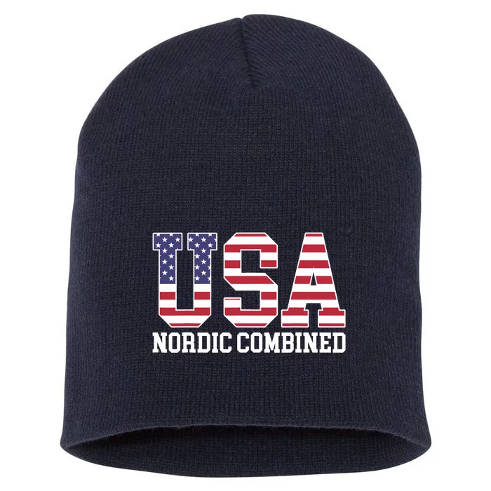 USA Flag Skier American USA Nordic Combined Short Acrylic Beanie