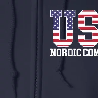 USA Flag Skier American USA Nordic Combined Full Zip Hoodie