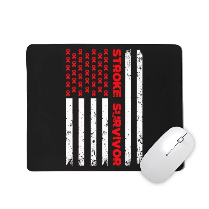 USA Flag Stroke Survivor Awareness Red Ribbon Brain Attack Mousepad