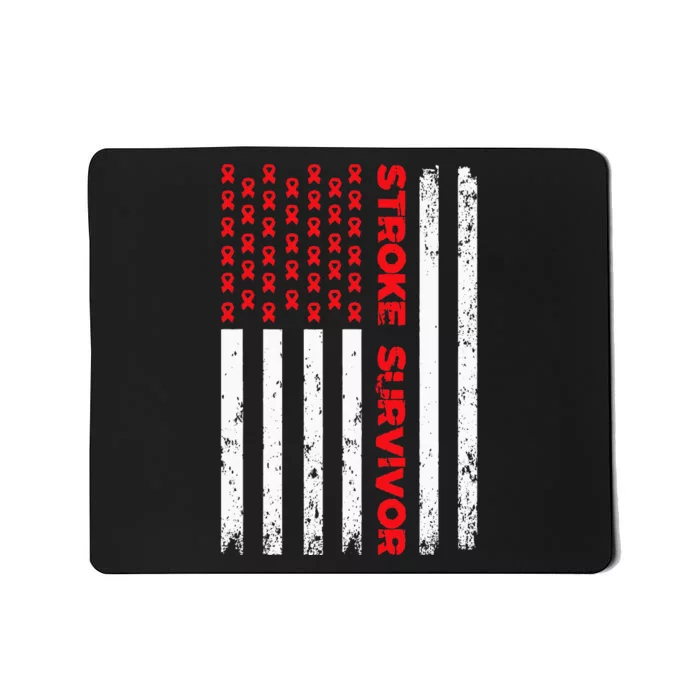 USA Flag Stroke Survivor Awareness Red Ribbon Brain Attack Mousepad