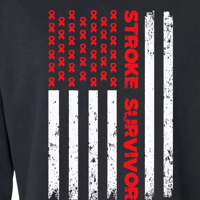 USA Flag Stroke Survivor Awareness Red Ribbon Brain Attack Cropped Pullover Crew