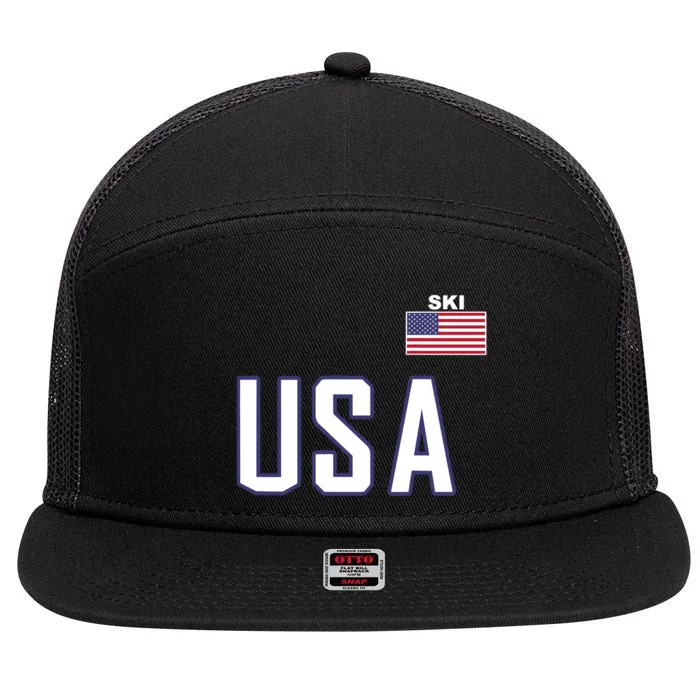 USA Flag Skiing Team Cool Ski Equipment For Skier 7 Panel Mesh Trucker Snapback Hat