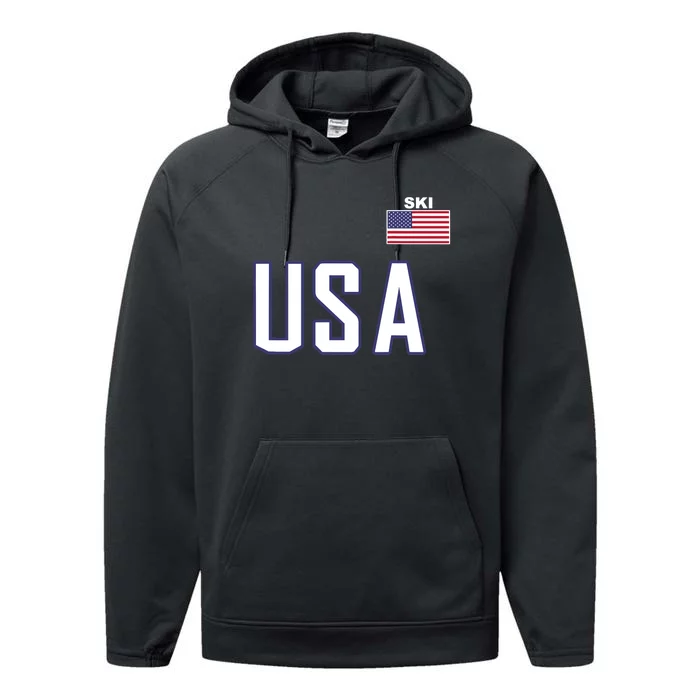 USA Flag Skiing Team Cool Ski Equipment For Skier Performance Fleece Hoodie