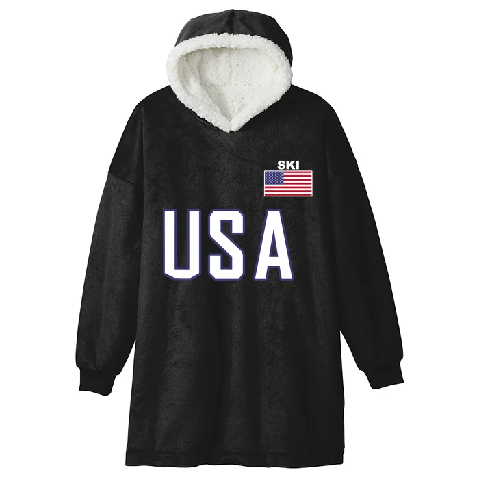 USA Flag Skiing Team Cool Ski Equipment For Skier Hooded Wearable Blanket