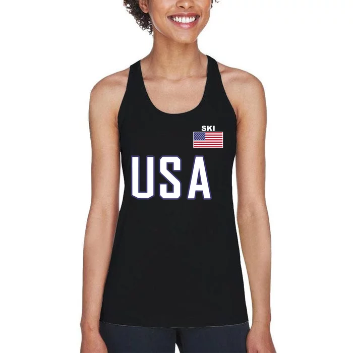 USA Flag Skiing Team Cool Ski Equipment For Skier Women's Racerback Tank