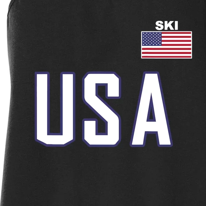 USA Flag Skiing Team Cool Ski Equipment For Skier Women's Racerback Tank