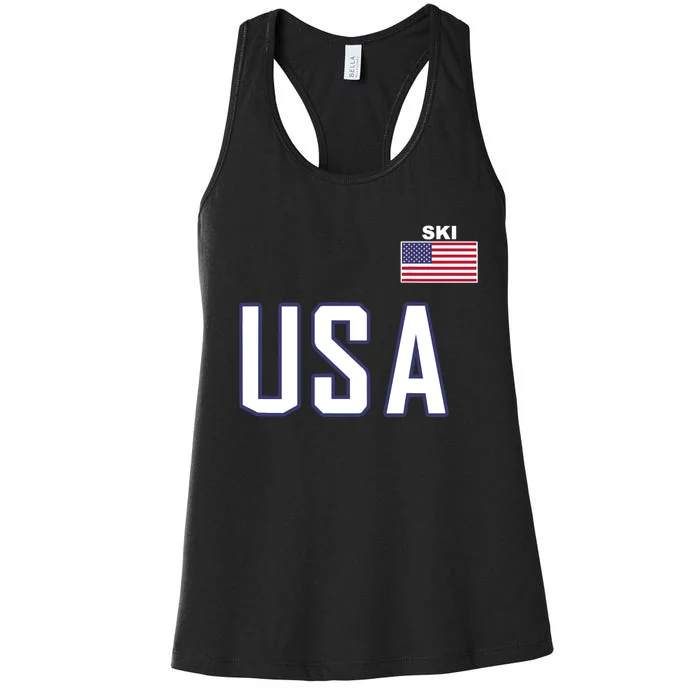 USA Flag Skiing Team Cool Ski Equipment For Skier Women's Racerback Tank