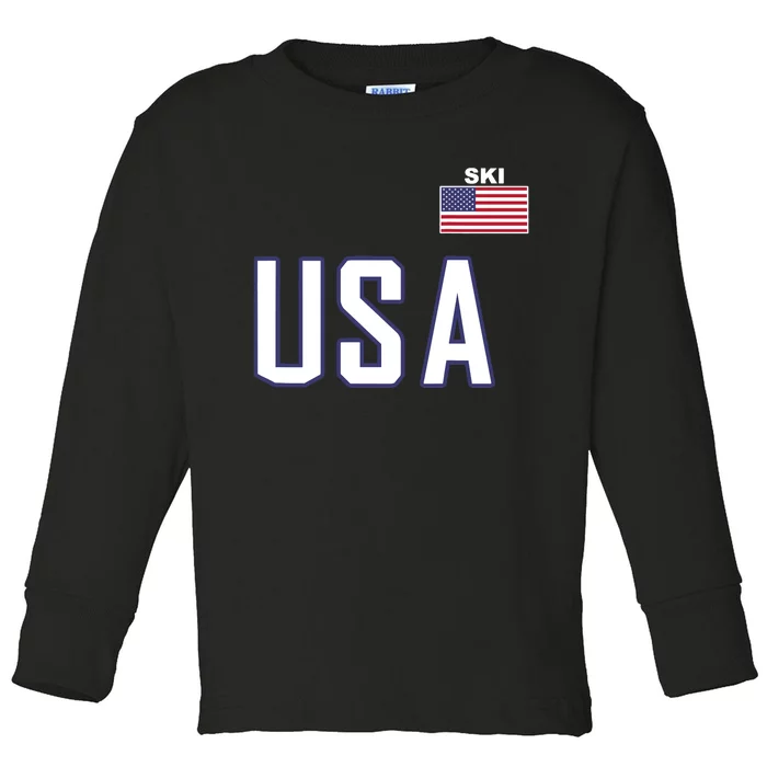 USA Flag Skiing Team Cool Ski Equipment For Skier Toddler Long Sleeve Shirt