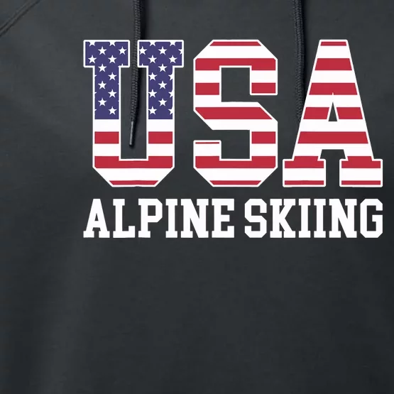 USA Flag Skier American USA Alpine Skiing Performance Fleece Hoodie