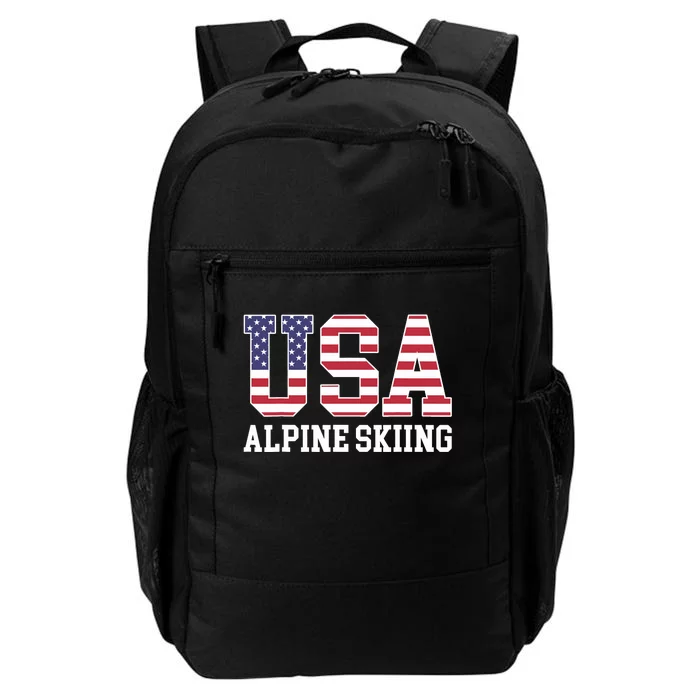 USA Flag Skier American USA Alpine Skiing Daily Commute Backpack