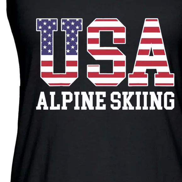 USA Flag Skier American USA Alpine Skiing Ladies Essential Flowy Tank