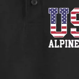 USA Flag Skier American USA Alpine Skiing Dry Zone Grid Performance Polo