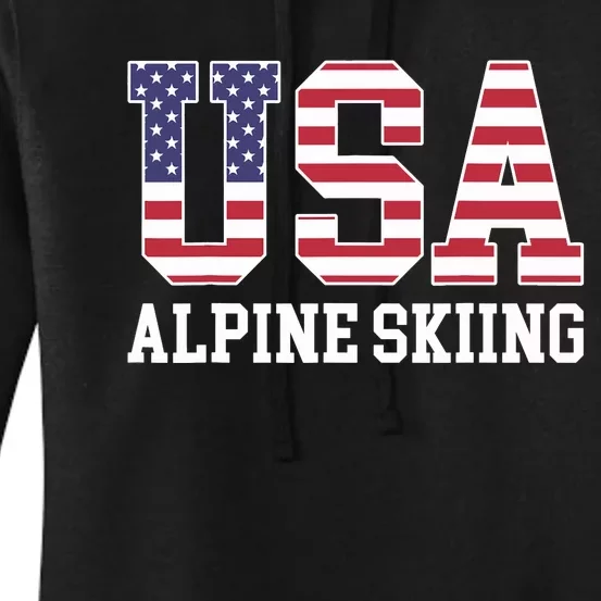 USA Flag Skier American USA Alpine Skiing Women's Pullover Hoodie