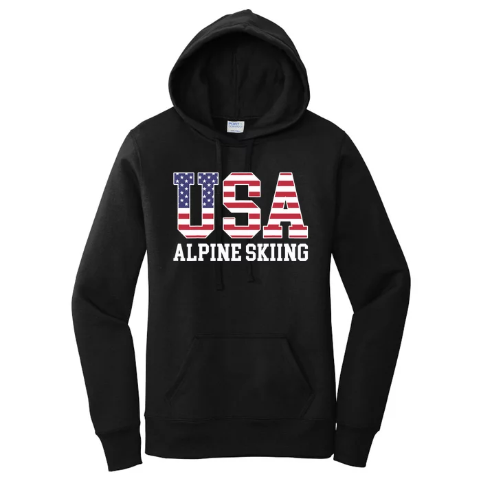 USA Flag Skier American USA Alpine Skiing Women's Pullover Hoodie