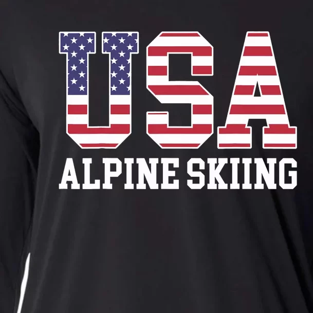 USA Flag Skier American USA Alpine Skiing Cooling Performance Long Sleeve Crew