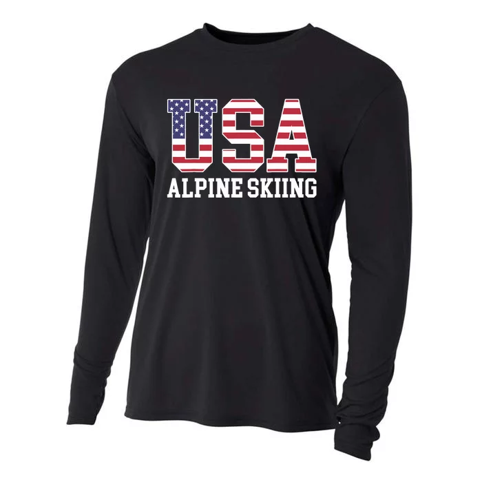 USA Flag Skier American USA Alpine Skiing Cooling Performance Long Sleeve Crew