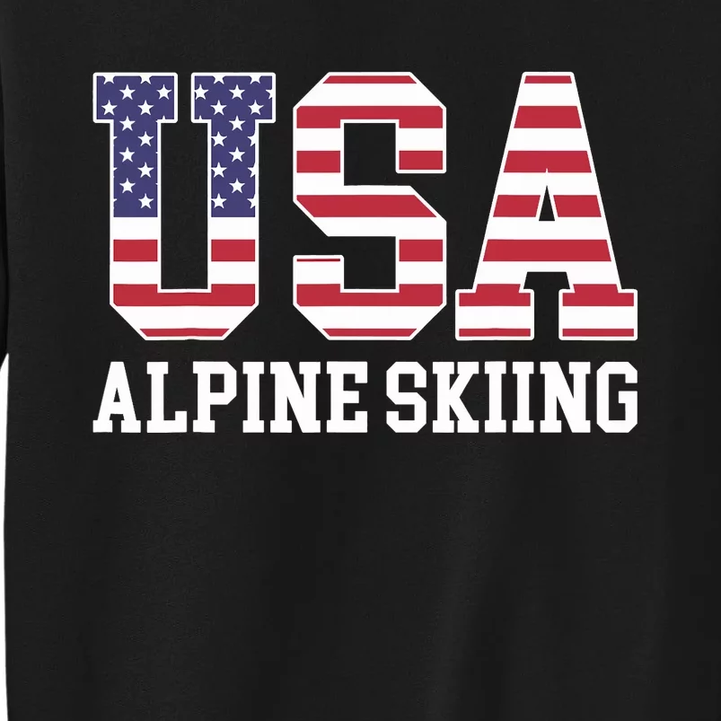 USA Flag Skier American USA Alpine Skiing Tall Sweatshirt