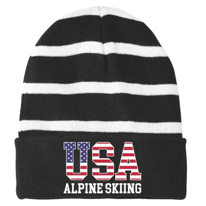 USA Flag Skier American USA Alpine Skiing Striped Beanie with Solid Band