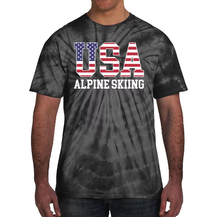 USA Flag Skier American USA Alpine Skiing Tie-Dye T-Shirt