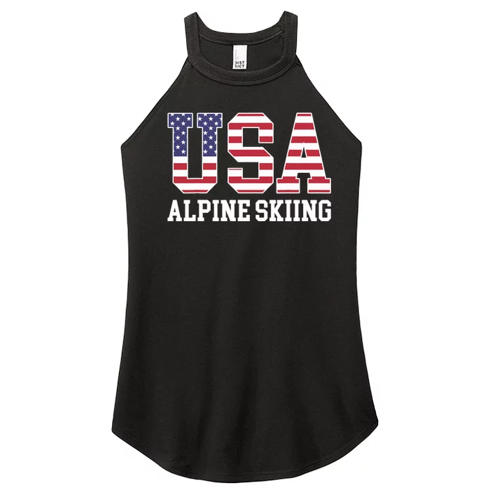 USA Flag Skier American USA Alpine Skiing Women’s Perfect Tri Rocker Tank