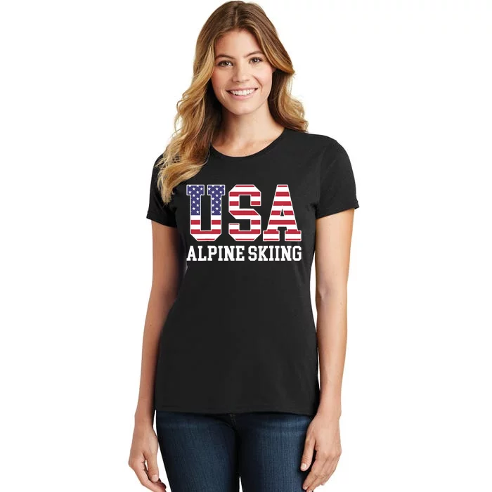 USA Flag Skier American USA Alpine Skiing Women's T-Shirt