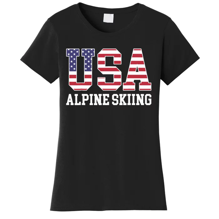 USA Flag Skier American USA Alpine Skiing Women's T-Shirt