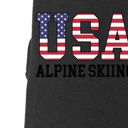 USA Flag Skier American USA Alpine Skiing Doggie 3-End Fleece Hoodie