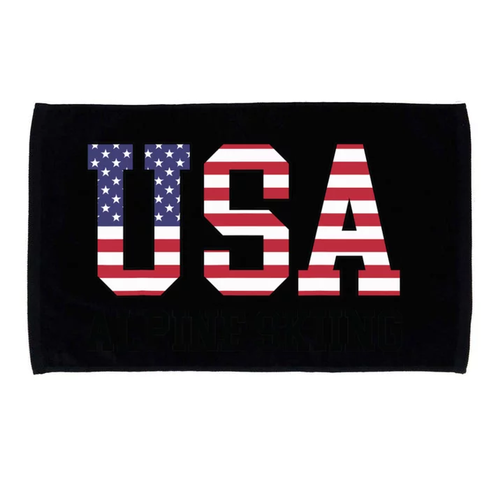 USA Flag Skier American USA Alpine Skiing Microfiber Hand Towel