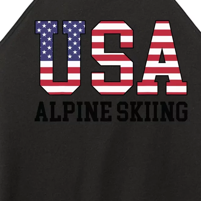 USA Flag Skier American USA Alpine Skiing Women’s Perfect Tri Rocker Tank