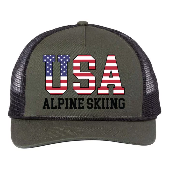 USA Flag Skier American USA Alpine Skiing Retro Rope Trucker Hat Cap