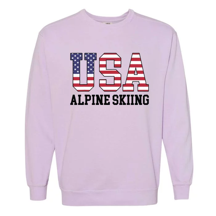 USA Flag Skier American USA Alpine Skiing Garment-Dyed Sweatshirt