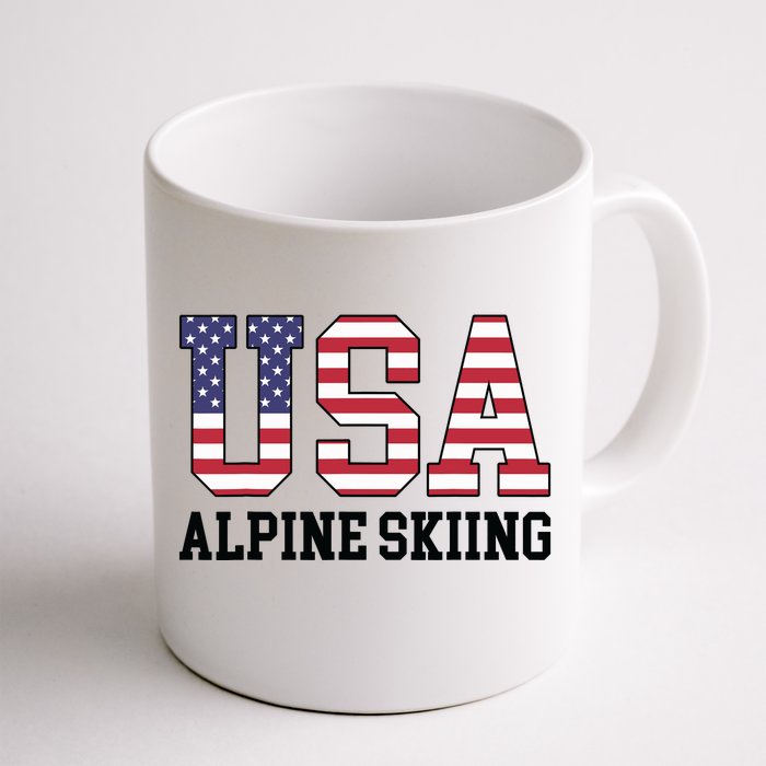 USA Flag Skier American USA Alpine Skiing Front & Back Coffee Mug