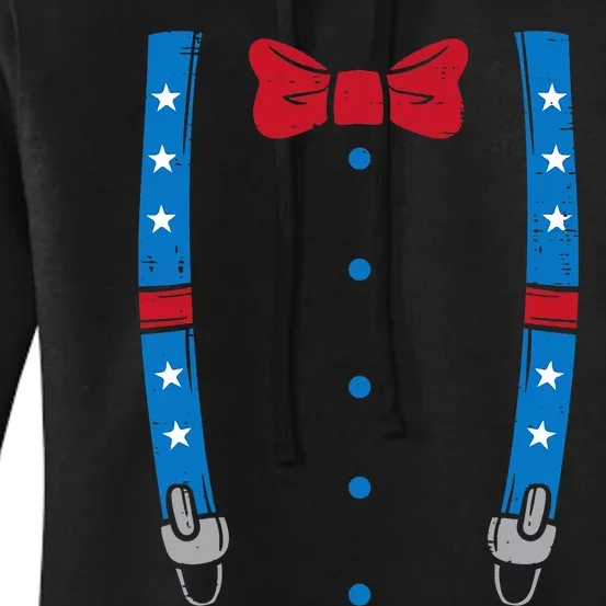 US Flag Suspenders Bow Tie Boy 4th Of July Women's Pullover Hoodie