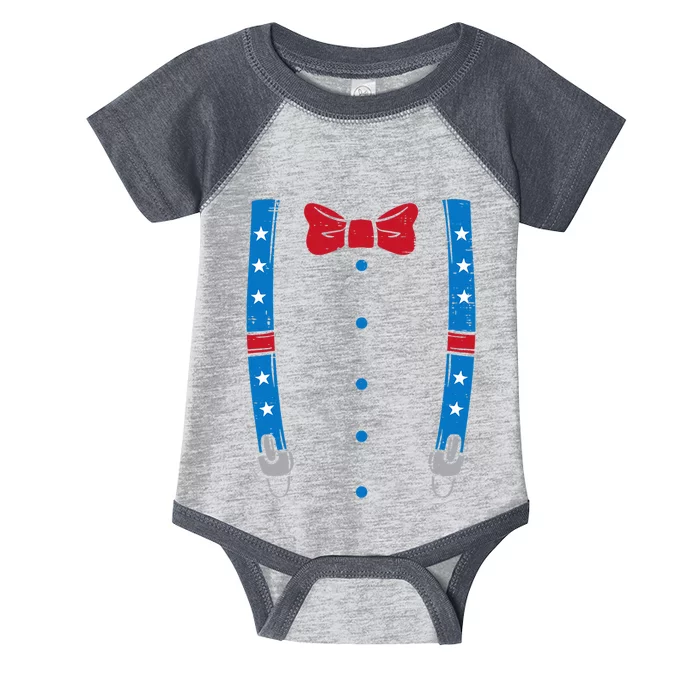 US Flag Suspenders Bow Tie Boy 4th Of July Infant Baby Jersey Bodysuit