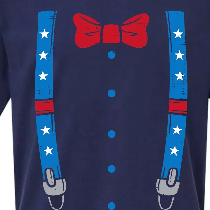 US Flag Suspenders Bow Tie Boy 4th Of July Sueded Cloud Jersey T-Shirt