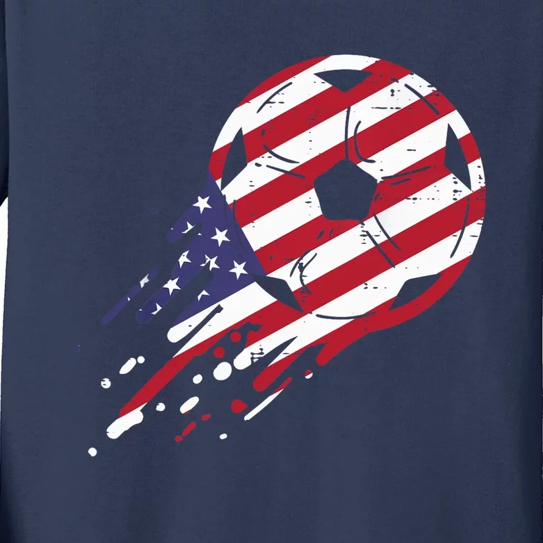 USA Flag Soccer American Ball Football Fan Kids Long Sleeve Shirt