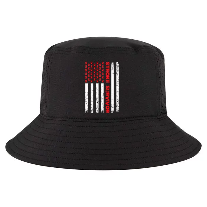 USA Flag Stroke Survivor Awareness Red Ribbon Brain Attack Cool Comfort Performance Bucket Hat