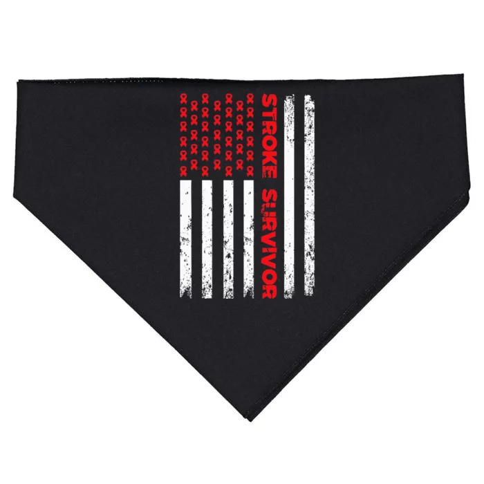 USA Flag Stroke Survivor Awareness Red Ribbon Brain Attack USA-Made Doggie Bandana